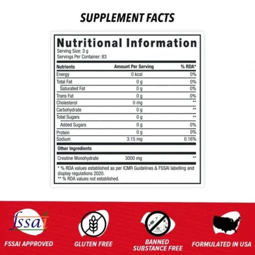 Gnc pro performance creatine monohydrate (3000 mg) nutritional facts