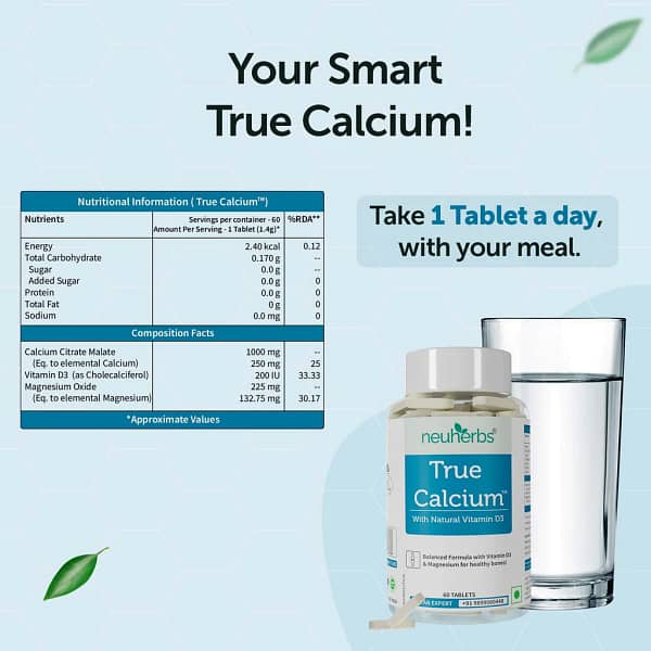 Neuherbs true calcium supplement with vitamin d3 nutritional facts
